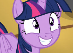 Size: 1493x1080 | Tagged: safe, screencap, twilight sparkle, alicorn, pony, g4, once upon a zeppelin, female, mare, smiling, solo, twilight sparkle (alicorn)