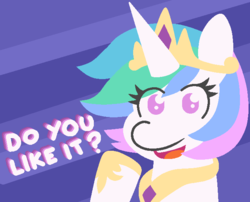 Size: 674x544 | Tagged: safe, artist:threetwotwo32232, princess celestia, alicorn, pony, g4, alternate hairstyle, bust, dialogue, female, looking at you, portrait, short hair, smiling, solo