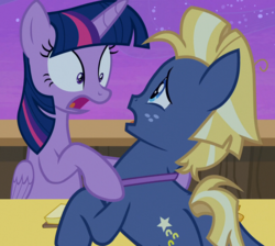 Size: 1207x1080 | Tagged: safe, screencap, star tracker, twilight sparkle, alicorn, earth pony, pony, g4, once upon a zeppelin, cropped, duo, female, male, mare, stallion, twilight sparkle (alicorn)