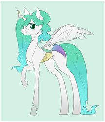 Size: 1894x2190 | Tagged: safe, artist:holoriot, oc, oc only, oc:nymph, hybrid, female, magical lesbian spawn, offspring, parent:princess celestia, parent:queen chrysalis, parents:chryslestia, raised hoof, simple background, solo