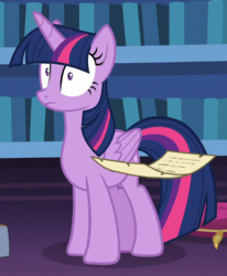 Size: 605x733 | Tagged: safe, screencap, twilight sparkle, alicorn, pony, g4, once upon a zeppelin, cropped, paper, shrunken pupils, solo focus, twilight sparkle (alicorn)