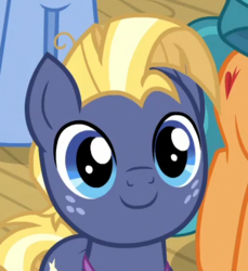 Size: 362x396 | Tagged: safe, screencap, star tracker, earth pony, pony, g4, once upon a zeppelin, airship, c:, cropped, cute, male, smiling, solo focus, stallion, trackerbetes, zeppelin