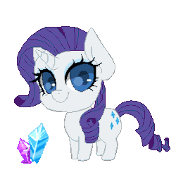 Size: 278x268 | Tagged: safe, artist:imaranx, artist:toxicpoisonpills, rarity, g4, animated, blinking, chibi, female, gem, gif, glowing horn, horn, looking at you, pixel art, simple background, smiling, solo, transparent background