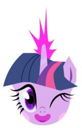 Size: 1917x3000 | Tagged: safe, artist:paganmuffin, twilight sparkle, pony, g4, once upon a zeppelin, female, glowing horn, horn, looking at you, mare, one eye closed, open mouth, simple background, smiling, solo, transparent background, wink