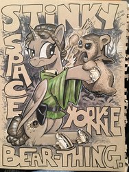 Size: 1536x2048 | Tagged: safe, artist:andy price, alicorn, ewok, pony, crossover, female, mare, ponified, princess leia, star wars, traditional art