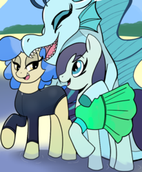 Size: 664x807 | Tagged: safe, artist:klondike, coloratura, sapphire shores, sonata dusk, earth pony, pony, siren, g4, beach, clothes, one-piece swimsuit, swimsuit