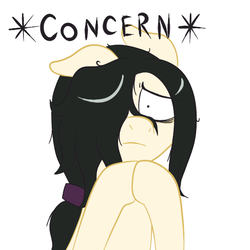 Size: 576x576 | Tagged: safe, artist:scraggleman, oc, oc only, oc:floor bored, earth pony, pony, 4chan, concern, concerned, female, frown, hair over one eye, looking at you, mare, ponytail, reaction image, shrunken pupils, solo, worried