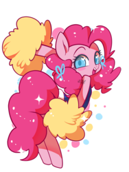 Size: 1200x1595 | Tagged: safe, artist:snow angel, pinkie pie, earth pony, pony, g4, abstract background, cheerleader, cheerleader pinkie, clothes, colored pupils, cute, diapinkes, female, heart eyes, looking at you, simple background, skirt, solo, transparent background, wingding eyes