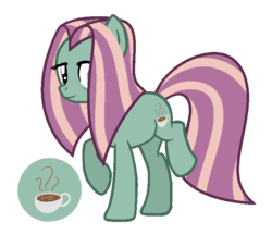 Size: 705x609 | Tagged: safe, artist:zomnicsadopt, oc, oc only, earth pony, pony, coffee, cutie mark background, female, magical lesbian spawn, mare, offspring, parent:tree hugger, parent:twilight sparkle, parents:twihugger, simple background, solo, transparent background