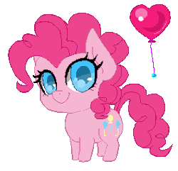 Size: 278x268 | Tagged: dead source, safe, artist:imaranx, artist:toxicpoisonpills, pinkie pie, earth pony, pony, g4, animated, balloon, blinking, chibi, cute, diapinkes, female, gif, heart, heart balloon, looking at you, mare, pawing the ground, pixel art, simple background, smiling, solo, transparent background