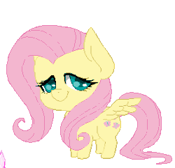 Size: 278x268 | Tagged: safe, artist:imaranx, artist:toxicpoisonpills, fluttershy, butterfly, pegasus, pony, g4, animated, chibi, cute, female, gif, looking at you, mare, shyabetes, simple background, smiling, solo, spread wings, transparent background, wings