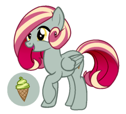 Size: 655x593 | Tagged: safe, artist:zomnicsadopt, oc, oc only, pegasus, pony, cutie mark background, female, food, ice cream, magical lesbian spawn, mare, offspring, parent:fluttershy, parent:sassy saddles, parents:fluttersaddles, simple background, solo, transparent background