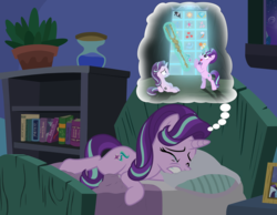 Size: 9000x7000 | Tagged: safe, artist:mundschenk85, starlight glimmer, pony, unicorn, g4, the cutie map, absurd resolution, book, crying, cutie mark theft, cutie mark vault, doppelganger, duality, equal cutie mark, female, great and powerful, guilty, hourglass, implied star swirl the bearded, implied trixie, implied twilight sparkle, kite, mare, nightmare, plant, s5 starlight, sad, self paradox, self ponidox, show accurate, sleeping, staff, staff of sameness, super naturals, that pony sure does love kites, vector