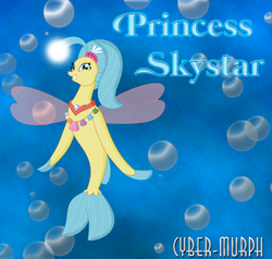 Size: 3751x3567 | Tagged: safe, artist:cyber-murph, princess skystar, seapony (g4), g4, my little pony: the movie, bioluminescent, blue eyes, bubble, coral, cute, digital art, dorsal fin, eyelashes, female, fin, fin wings, fins, fish tail, flower, flower in hair, flowing mane, freckles, glowing, high res, jewelry, looking at you, necklace, ocean, open mouth, pearl necklace, seashell, seashell necklace, smiling, smiling at you, solo, swimming, tail, underwater, water, wings