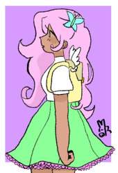 Size: 503x738 | Tagged: safe, artist:milky-rabbit, fluttershy, human, g4, backpack, female, humanized, solo