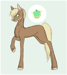 Size: 1858x2086 | Tagged: safe, artist:holoriot, oc, oc only, oc:apple buck, earth pony, pony, male, offspring, parent:applejack, parent:trouble shoes, parents:troublejack, raised hoof, solo, stallion