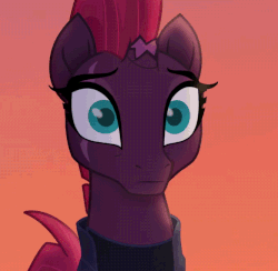 Size: 667x650 | Tagged: safe, screencap, tempest shadow, pony, unicorn, g4, my little pony: the movie, animated, broken horn, cropped, cute, female, gif, horn, sigh, solo, tempestbetes