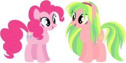 Size: 1024x511 | Tagged: safe, artist:ra1nb0wk1tty, lemon zest, pinkie pie, earth pony, pony, g4, equestria girls ponified, female, mare, ponified, simple background, transparent background