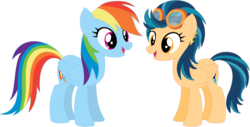 Size: 1024x522 | Tagged: safe, artist:ra1nb0wk1tty, indigo zap, rainbow dash, pegasus, pony, g4, ear piercing, earring, equestria girls ponified, female, goggles, jewelry, mare, piercing, ponified, simple background, transparent background