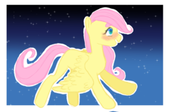 Size: 1556x1018 | Tagged: safe, artist:milky-rabbit, fluttershy, pegasus, pony, g4, blushing, female, filly, flying, happy, smiling, solo, spread wings, wings, younger