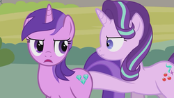 Size: 1366x768 | Tagged: safe, artist:forgalorga, amethyst star, sparkler, starlight glimmer, pony, unicorn, g4, amethyst butt, butt, butt boop, butt pushing, butt touch, duo, duo female, female, hip, hoof on butt, meme, out of context, personal space invasion, serious, serious face, unamused, wtf face