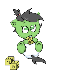 Size: 1000x1285 | Tagged: safe, artist:lazynore, oc, oc only, oc:filly anon, pony, 4chan, age regression, baby, baby pony, blocks, cute, diaper, drawn on phone, drool, female, filly, playing, request, simple background, transparent background, u mad