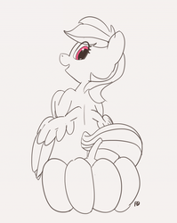 Size: 1280x1611 | Tagged: safe, artist:pabbley, rainbow dash, pegasus, pony, g4, 30 minute art challenge, female, looking back, partial color, pumpkin, sitting, solo