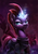 Size: 843x1200 | Tagged: safe, artist:tsitra360, grubber, tempest shadow, pony, unicorn, g4, my little pony: the movie, armor, broken horn, eye scar, female, frown, glare, glowing, glowing horn, horn, lidded eyes, lightning, looking at you, magic, mare, open mouth, scar, smiling, smirk, solo focus, sparking horn, tempest shadow is not amused, unamused