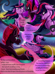 Size: 3000x4000 | Tagged: safe, artist:goldengriffiness, tempest shadow, twilight sparkle, alicorn, pony, unicorn, comic:solace, g4, my little pony: the movie, broken horn, comic, dialogue, horn, lies, speech bubble, twilight sparkle (alicorn)