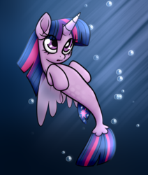 Size: 3860x4545 | Tagged: safe, artist:jetwave, twilight sparkle, alicorn, seapony (g4), g4, my little pony: the movie, bubble, crepuscular rays, cute, digital art, dorsal fin, female, fin, fin wings, fins, fish tail, flowing mane, flowing tail, glowing, horn, looking up, mare, ocean, open mouth, purple eyes, seaponified, seapony twilight, solo, species swap, sunlight, swimming, tail, twilight sparkle (alicorn), underwater, water, wings