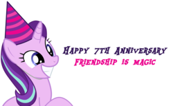 Size: 3863x2387 | Tagged: safe, artist:sonofaskywalker, derpibooru exclusive, starlight glimmer, g4, female, happy birthday mlp:fim, hat, high res, mlp fim's seventh anniversary, party hat, simple background, solo, transparent background, vector