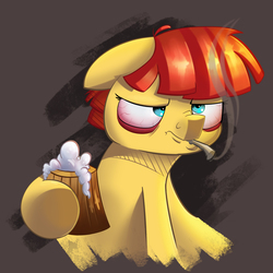 Size: 2480x2480 | Tagged: safe, artist:tony-retro, oc, oc only, oc:wishful pen, pony, cider, cigarette, high res, solo