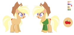 Size: 1070x508 | Tagged: safe, artist:electricaldragon, oc, oc only, oc:autumn, earth pony, pony, base used, clothes, female, mare, offspring, parent:applejack, parent:trenderhoof, parents:trenderjack, reference sheet, solo