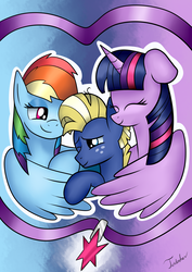 Size: 2480x3507 | Tagged: safe, artist:twidasher, rainbow dash, star tracker, twilight sparkle, alicorn, pegasus, pony, g4, once upon a zeppelin, female, high res, lesbian, ship:twidash, shipping, trio, twilight sparkle (alicorn)