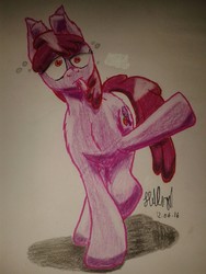 Size: 960x1280 | Tagged: safe, artist:hilfigirl, berry punch, berryshine, earth pony, pony, g4, drunk, female, solo, traditional art