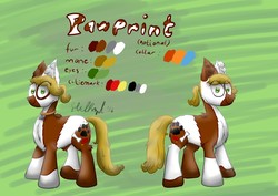 Size: 1280x905 | Tagged: safe, artist:hilfigirl, oc, oc only, oc:pawprint, earth pony, pony, collar, paw prints, reference sheet, solo