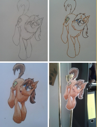 Size: 624x819 | Tagged: safe, artist:hilfigirl, oc, oc only, oc:heavy weight, pony, unicorn, hanging, lineart, sketch, solo, traditional art