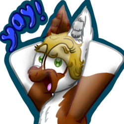 Size: 512x512 | Tagged: safe, artist:hilfigirl, oc, oc only, oc:pawprint, earth pony, pony, happy, solo, telegram sticker, text, yay