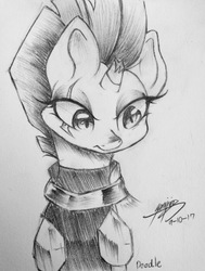 Size: 1938x2557 | Tagged: safe, artist:noey11843, tempest shadow, g4, my little pony: the movie, female, monochrome, solo, traditional art