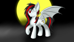 Size: 5312x2988 | Tagged: safe, artist:lunar froxy, oc, oc only, oc:chimebell, bat pony, female, mare, moon, smiling, solo