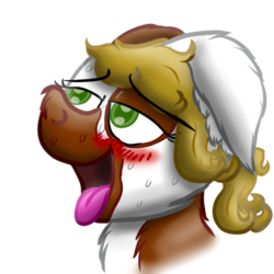 Size: 512x512 | Tagged: safe, artist:hilfigirl, oc, oc only, oc:pawprint, earth pony, pony, blushing, bust, panting, relief, simple background, solo, sweat, telegram sticker, transparent background