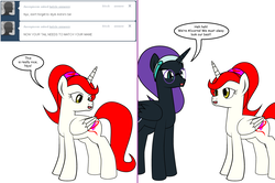 Size: 1204x800 | Tagged: safe, artist:dekomaru, oc, oc only, oc:astra, oc:nyx, alicorn, pony, tumblr:ask twixie, ask, female, mare, tumblr