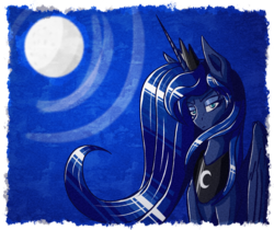 Size: 1688x1416 | Tagged: safe, artist:akweer, princess luna, alicorn, pony, g4, female, full moon, looking at you, mare, moon, solo