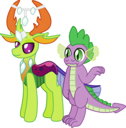 Size: 1542x1559 | Tagged: safe, artist:casanova-mew, spike, thorax, changedling, changeling, dragon, pony, g4, cute, duo, gay, king thorax, male, ship:thoraxspike, shipping, simple background, spikabetes, thorabetes, transparent background