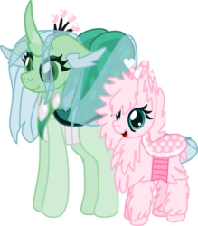 Size: 1305x1493 | Tagged: safe, artist:casanova-mew, queen chrysalis, oc, oc:fluffle puff, changedling, changeling, pony, g4, canon x oc, changedlingified, duo, female, lesbian, purified chrysalis, ship:chrysipuff, shipping, simple background, transparent background