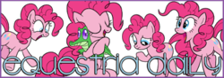 Size: 400x140 | Tagged: safe, gummy, pinkie pie, equestria daily, g4, eyes closed, female, hug, multeity, pinkie pie day, simple background, solo, too much pink energy is dangerous, transparent background