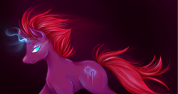 Size: 1280x675 | Tagged: safe, artist:taktic, tempest shadow, pony, unicorn, g4, my little pony: the movie, broken horn, female, glowing horn, horn, mare, profile, simple background, solo