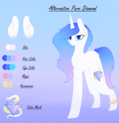 Size: 1024x1057 | Tagged: safe, artist:purediamond360, oc, oc only, oc:pure diamond, pony, unicorn, female, mare, reference sheet, solo