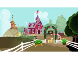 Size: 960x720 | Tagged: safe, applejack, g4, apple, applejack's barn, barn, food, sweet apple acres