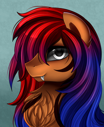 Size: 1446x1764 | Tagged: safe, artist:pridark, oc, oc only, oc:polistar, pony, commission, fangs, gradient mane, looking at you, simple background, smiling, solo